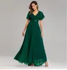 Party Dresses 2023 Spring Summer Double V-Neck Horn Sleeve Y2k Long Dress Women's Elastic Chiffon Banquet Bridesmaid Evening