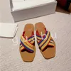 Sandalias de diseñador de lujo para mujer, zapatillas romanas tejidas cruzadas de verano con lana