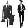 Erkekler Suits Erkekler İnce İş Kıyafet Elbise İki Parçalı Set Ceket Pantolon Yelek / Erkek Düğün Damat Blazer Ceket Pantolon Yelek