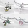 925 silver for pandora charms jewelry beads DIY Pendant women Bracelets beads Color Heart Shaped Chrysanthemum