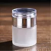 Frosted Glass Jar Cream Bottles Round Cosmetic Jars Hand Face Cream Bottle 20G-30G-50G burkar med guld/silver/vit akrylmössa pp foder Bxks