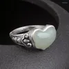 Cluster Rings S925 Sterling Silver Hetian Jade Saphir Wish Ring Femme Rétro Style Ethnique Open Index Finger