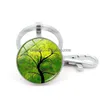 Nyckelringar Tree of Life Glass Cabochon Ring Time Gem Keychain Hanging Fashion Jewelry Will and Sandy Drop Delivery Dhwnt