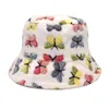 Berets Korean Version Of Fashionable Winter Warm Fisherman Hat Ladies Butterfly Print Flowerpot Retro Internet Football Gadgets