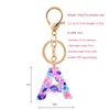 Keychains Cute Gold Foil Blue Gradient Color Resin Letter A-Z Keychain For Women Men Handbag Car Key Ring Pendant Fashion Jewelry Gifts