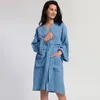 Robes décontractées pour les femmes cardigan pamas à manches longues bandage maison soild mini robe avec vestidos de poche fémininos