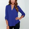 Kvinnors blusar Lady Summer Shirt V Neck Women Top Low-Cut Pure Color Blus kvinnliga kläder