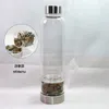 Bouteille d'eau en verre de quartz de cristal naturel Baguette d'obélisque de quartz concassé Bouteilles d'énergie de guérison Bouchon en acier inoxydable Lcwwg