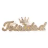 Pendanthalsband The Bling King Big Crown Class Custom Brush Script Letter Two Tone Pendant Micro Paled Baguettecz Chain Halsband Hiphop Jewelry 230615