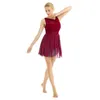 Abbigliamento da palcoscenico Gonna in chiffon da donna Abiti da balletto Body Costume Abito da body per ginnastica elasticizzato asimmetrico senza maniche per adulti