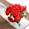 Gedroogde bloemen rode kunstmatige pioen thee roos herfst zijde nep voor doe-het-zelf woonkamer huis tuin bruiloft decoratie