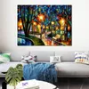 Fine Art Canvas Schilderij Park by The Lake Handgemaakt Hedendaags Kunstwerk Landschap Wanddecoratie