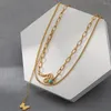 Łańcucha Pearl wisiorek Naszyjnik 18K Real Gold Pleted Chunky Link Sain Warstwowy francuskie panie ze słodką wodą biżuterię ze stali nierdzewnej