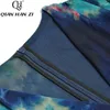 Robes Décontractées QHZ Designer De Mode Vintage Lanterne Manches Robe Pour Les Femmes V-cou Motif Imprimer Élégant Volant À Volants Mince Sirène Longue
