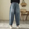 Kvinnors jeans vår mode kvinnors retro baggy korea stil elastisk midja fast färg enkel mångsidig casual denim byxor dagligen byxa