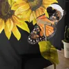 Curtain Sunflower Butterfly Illustration Black Tulle Sheer Window Rideaux pour le salon Décoration de la chambre à coucher