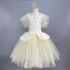 Vestuário de palco branco longo romântico balé tutu menina vestido feminino para meninas bailarina infantil tule adulto