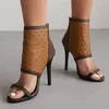 Talon haut femmes Sandal2023 été talons fins fermeture éclair mode pompes fétiche grande taille 34-48 Sexy chaussures de fête Dropshopping