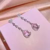 Stud Earrings Exquisite For Women Fashion Shiny Pink Zircon Long Wedding Bridal Ring Party Jewelry Tassel
