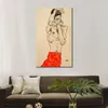 Abstract Figurative Canvas Art Standing Male Nude with A Red Loincloth Egon Schiele Painting Hand Painted Modern Wall Decor