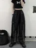 سراويل نسائية Capris Qweek Harajuku Techwear Pants Women Hip Hop Gothic سلسلة كبيرة من الساق على نطاق واسع من الإناث Emo Punk Swinkpants streetwear 230615