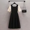 Party Dresses Large Size Ladies' Fat Woman Summer French Led Hubble-bubble Sleeve Bowknot Dress