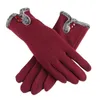 Cinq doigts gants femme automne hiver Non inversé velours cachemire plein doigt chaud dentelle femmes coton écran tactile G82 230615