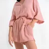 Survêtements pour femmes été femmes coton correspondant ensemble Sexy col en V bouton chemise demi manches haut Shorts 2 pièces costume vêtements de nuit femme