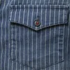 Mäns avslappnade skjortor högkvalitativa randiga denimskjorta män våren höstmärke smal passform elastiska mäns långa ärm designer kläder