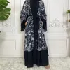 Ethnic Clothing Open Abaya Dubai Women Muslim Dress Print Ramadan Chiffon Kaftan Kimono Islam Sash Long Robe Jilbab Khimar Abayas 2023