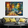 Modern Impression Canvas Art Soul of The Rain Contemporary Oil Painting Street Handmade Restaurant Decor