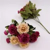 Dried Flowers 14 heads 1pcs beautiful rose peony artificial silk flower small bouquet family gathering spring wedding DIY decoration