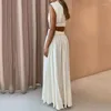 Casual Dresses Summer Women Clothing Sleeveless Maxi Solid Color Party Femme Robe Turtleneck High Waist Vestidos De Mujer Dress