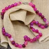 Chaînes Naturel Agat Pierre Rose Bande Rouge Cornaline Onyx 8mm Perles Rondes Collier Pour Femmes Chaîne Ras Du Cou Bijoux 18 pouces B3198