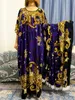 Etniska kläder muslimska abayor för kvinnor Dubai Loose Maxi Embroider Robe Femme Musulmane African O-Neck Print Floral Dress with Big Scarf 230616
