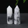 Natural black hair crystal Arts Pillar Quartz Point Obelisk Wand Healing Crystals ink painting home decoration ornaments Runll