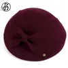 Berets FS French Berets Caps For Women Fashion 100 Wool Felt Fedora Hat Winter Blue Purple Red Church Female Vintage Cloche Hats Z0613