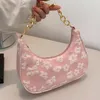 Evening Bags Cute Flower Print Women Top-handle Bag Pearl Chain Ladies Handbags Elegant Hobo Clutch Purse Designer Underarm