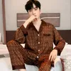 Men's Sleepwear Jxgarb Men's Women's Unisex Satin Shorts And Pants Pajamas Sets Button Cardigan Printed Male Female Ice-silk Pijamas