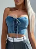 Women's Tanks Aststle Donne Y2K Denim Push Up Bustier Tube Top Sexy Senza Maniche Backless Off Spalla Crop Uscire Pizzo Canotta E-nero S