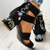 Hakken hoge elastische comemore sandalen band zipper open teen borduur feest dames zwarte schoenen sandels voor vrouwen zapatos mujer vrouw pompen