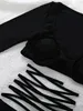 Kobiety stroje kąpielowe Seksowne bikini z długim rękawem Solidne czarne puste bandaż Straight Dwupoziomowy strój kąpielowy Kącik Kąpiec High talia SKWAWARY Z0613