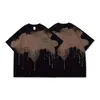 Camisetas masculinas 2023 verão americano High Street Niche National Tide Misty Rainy Night Theme Design T-shirt de manga curta ombro caído