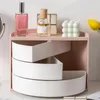 Boîtes de rangement Organisateur de maquillage rotatif à 360 degrés Boîte de cosmétiques anti-poussière semi-circulaire pour les soins de la peau Brosse Étagère Accessoires de salle de bain