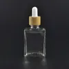 Flacons compte-gouttes en verre transparent/dépoli de 30 ml, Pipette de réactif liquide, bouteilles de parfum d'huile essentielle carrées, huile de fumée, bouteilles de liquide en bambou Xcaj