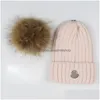 Beanie/Skull Caps Winter Hats Women And Men Beanies With Real Raccoon Designer Fur Pompoms Warm Girl Cap Snapback Pompon Beanie 11 C Dhsei