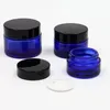20g 30g 50g Cosmetic Jar Blue Glass Jar Cosmetic Lip Balm Cream Jars Round Glass Bottle with inner PP Liners Tqpsh
