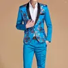 Costumes pour hommes 2023 mode hommes bleu scène Banquet couleur unie costume manteau/homme mince mariage 2 pièces Blazers veste pantalon pantalon