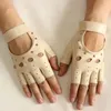 Gants à cinq doigts en cuir Gants à demi-doigts pour femmes Mince monocouche Creux Respirant Printemps et été Gants de conduite pour conduite en plein air 230615