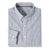 Vrijetijdsoverhemden voor heren Spring Oxford-textieloverhemd met lange mouwen Herenjas van puur katoen Britse streep Grijs Wit Trend